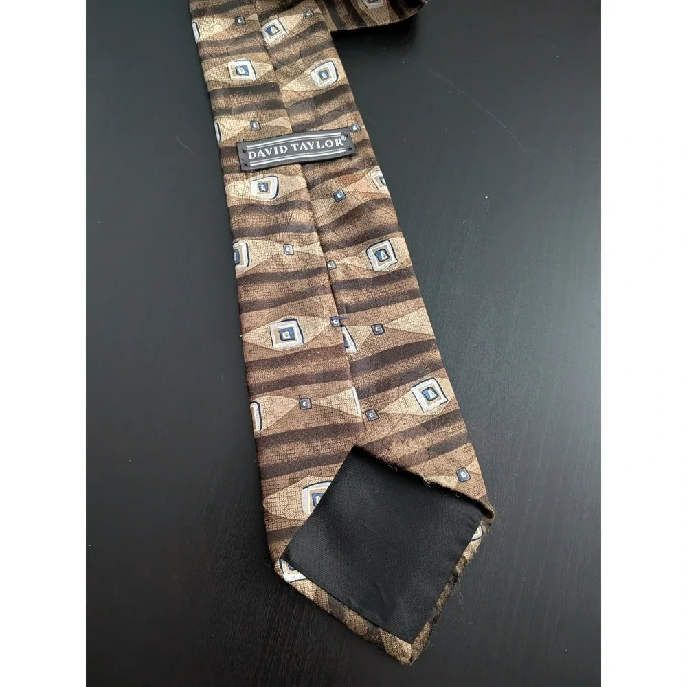 Vintage David Taylor Tie Necktie Brown‎ Abstract Clip On 20